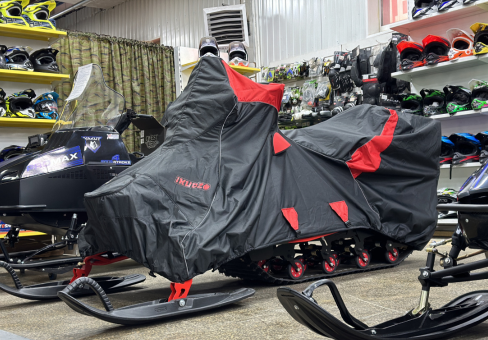 Чехол транспорт. снегохода IKUDZO HUNTER черно-красный Оксфорд ПРЕМИУМ качества с лого IKUDZO в Владимире